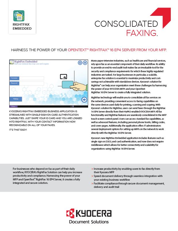 Kyocera, Software, Document Management Kyocera, Rightfax Embedded, Innovative Office Technology Group