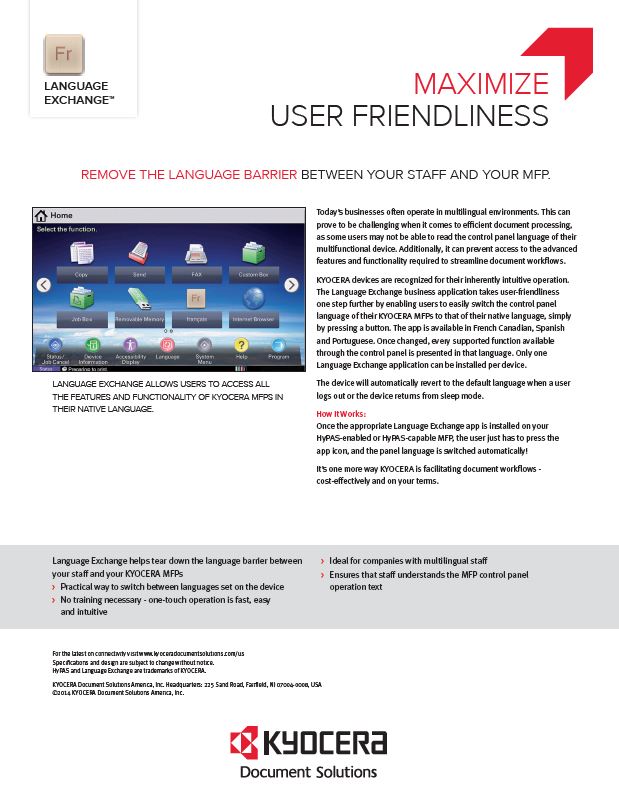 Kyocera, Software, Network Device Management, Language Exchange, Innovative Office Technology Group