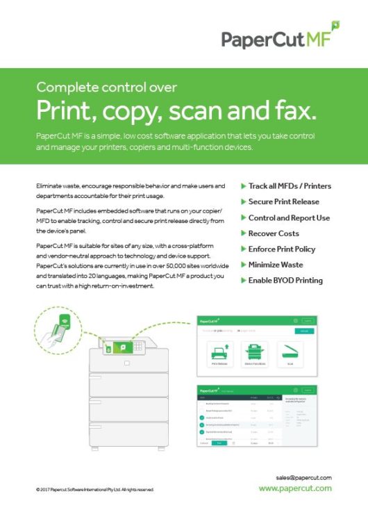 Papercut, Mf, Fact Sheet, Innovative Office Technology Group