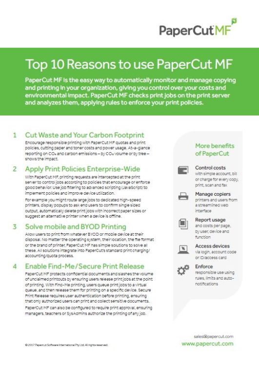 Top 10 Reasons, Papercut Mf, Innovative Office Technology Group