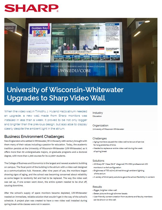Sharp, University Of Wisconsin, Video Wal,l Case Study, Education, Innovative Office Technology Group